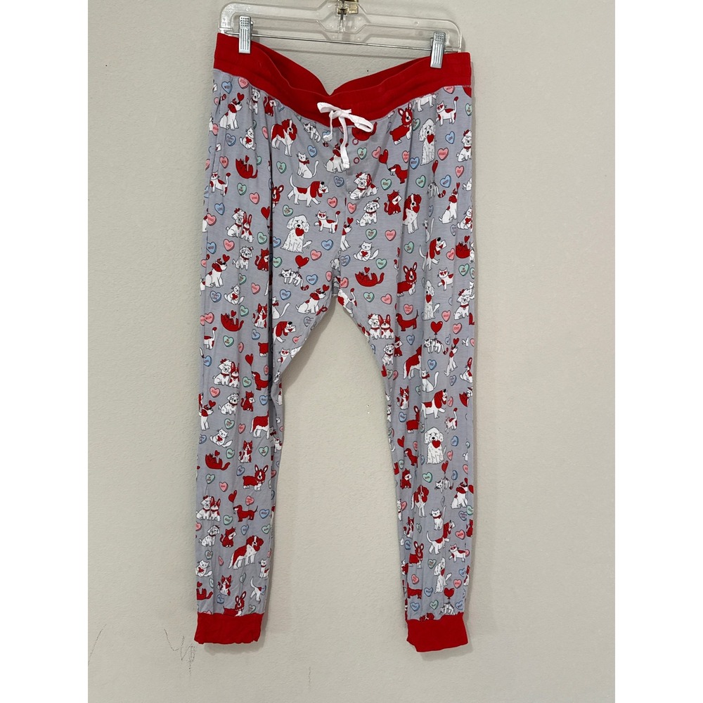 Little Sleepies Furever Friends Joggers Womens Large Gray Red Bamboo Pajamas